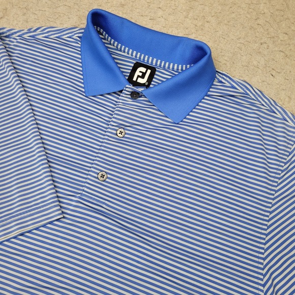 FootJoy Golf Polo Shirt Mens M Blue Striped Short Sleeve Performance Stretch - Picture 1 of 9